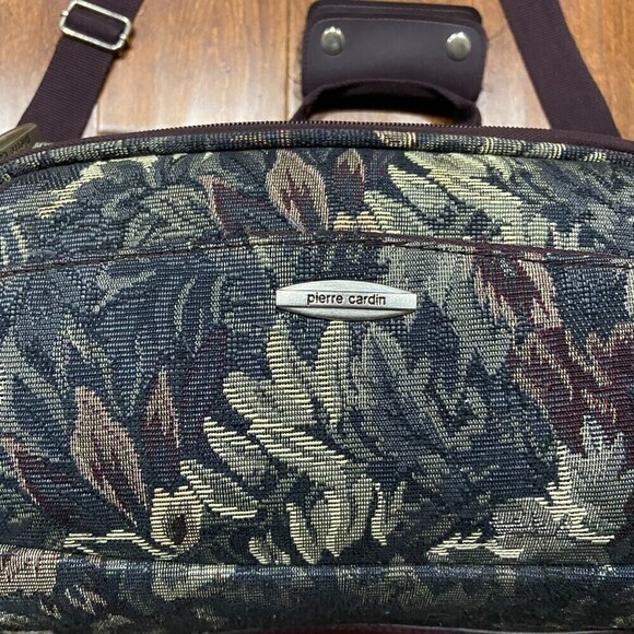 Pierre Cardin Floral Print Tapestry Duffle Bag Travel Vintage Green Brown - Picture 2 of 9
